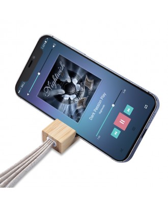 Charging Cables With Bamboo Phone Holder