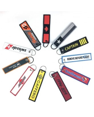 Woven Embroidered Key Tag Flight Fashon Keychain