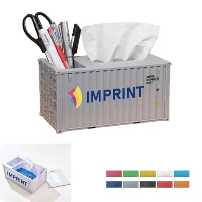 Shipping Container Tissue Box Cover W/Pen Holder