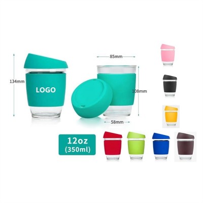 12oz High Borosilicate Glass Coffee Mug with Silicone Lid an