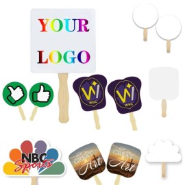 Customized Shape Paper Hand Held Fan With Wooden Handle