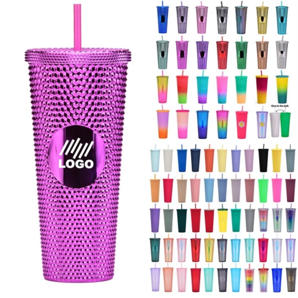 24oz Studded Tumbler with Leak Proof Lid and Straw