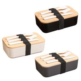 Lunch Bento Box with Bamboo Lid and Cutlery