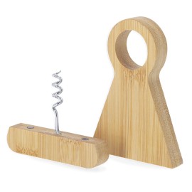 3 in1 Bamboo Wine Bottle Stand with Corkscrew Opener