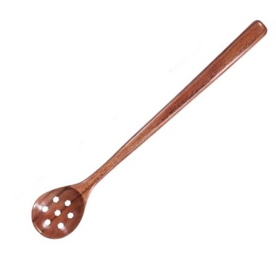 10.8" Long Handle Wooden Round Slotted Spoon