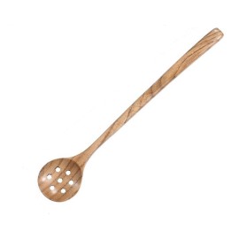 10.8" Long Handle Wooden Round Slotted Spoon