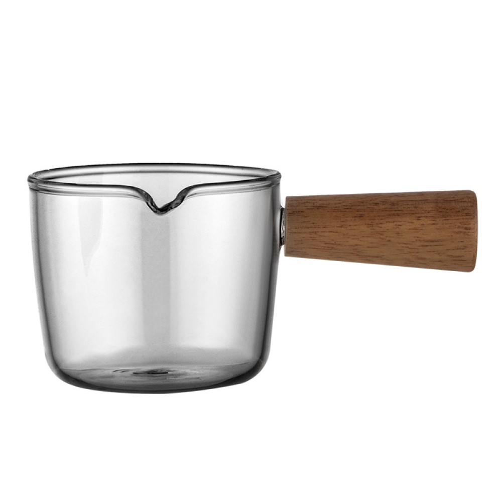 2.7oz Elegant Glass Milk Jug with Wooden Handle