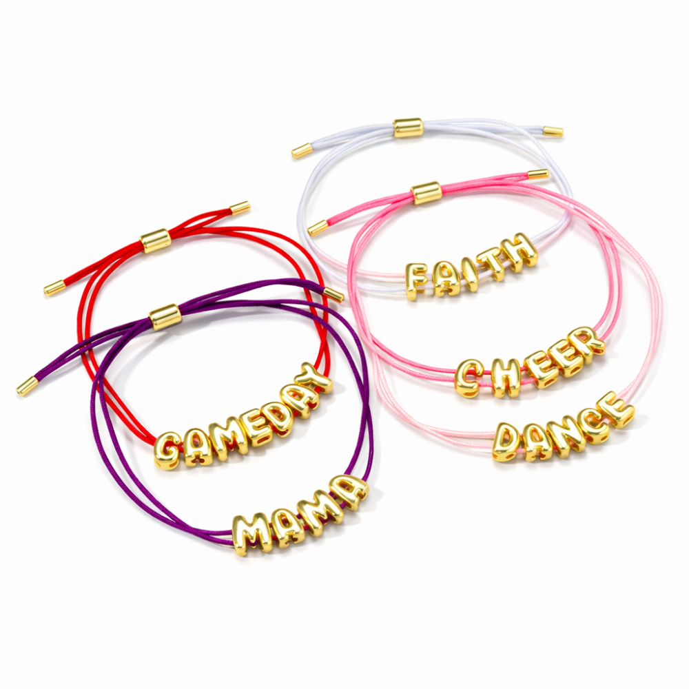 Adjustable Cord Letter Bead Bracelet