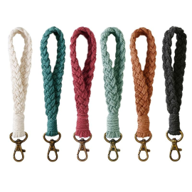 Braided Cotton Rope Wristlet Keychain
