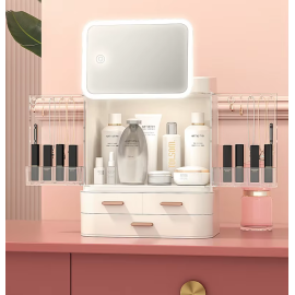 LED Makeup Organizer with Mirror and Storage Drawers