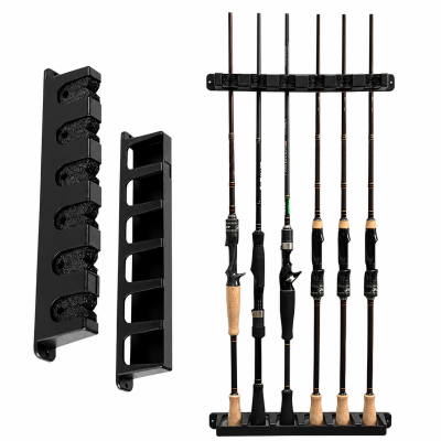 6-Rod Wall Mount Fishing Rod Rack Vertical & Horizontal Fishing Pole Storage Holder